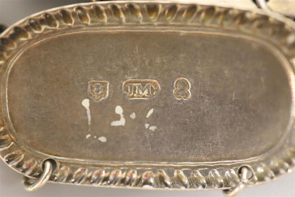 A pair of late George III silver Port & Madeira wine labels, George Knight, London, 1819, 41mm & 5 others.